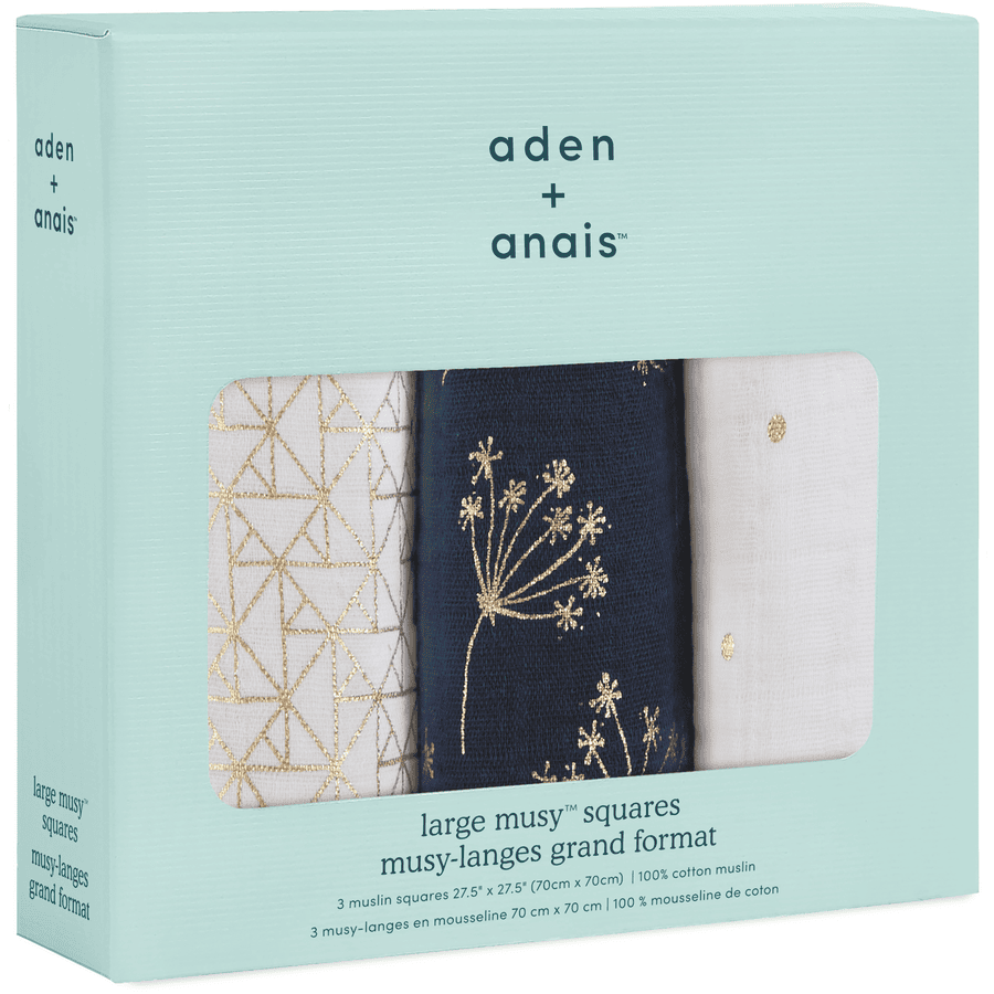 Aden + Anais Pucktücher metallic gold deco 120 x 120cm 3er-Pack