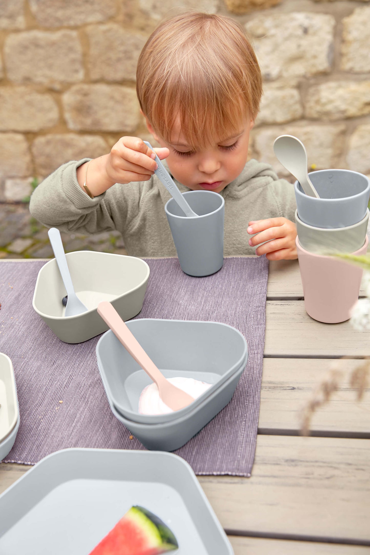 Kinderlöffel Set (4 Stk) - Geo, Grau