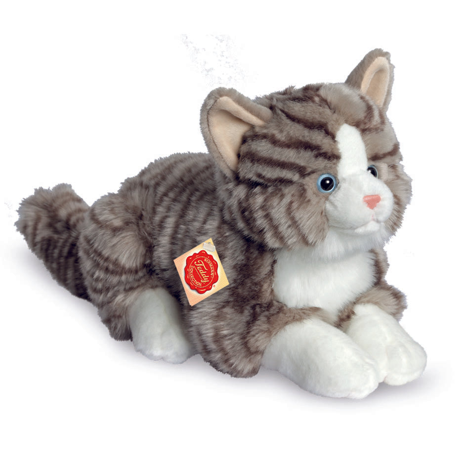 Katze liegend grau 30 cm